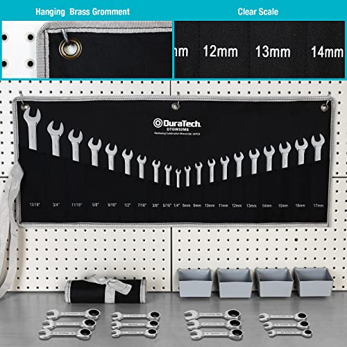 DURATECH 32-Piece Ratcheting Combination Wrench Set | 20PCS Combo Wrench Set & 12PCS Stubby Wrench Set, SAE & Metric, CR-V Steel, with Rolling Pouch - size: Metric&SAE(32 PCS)