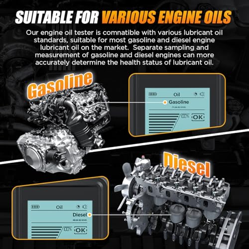 Engine Oil Tester Gasoline & Diesel Engine Oil Quality Tester Detector Analysis Kit High-Precision Car Oil Diagnostic Tool with 50inch Flexible Probe, Identifier & Sound Prompt, 2.8in Backlit Display - color: Orange