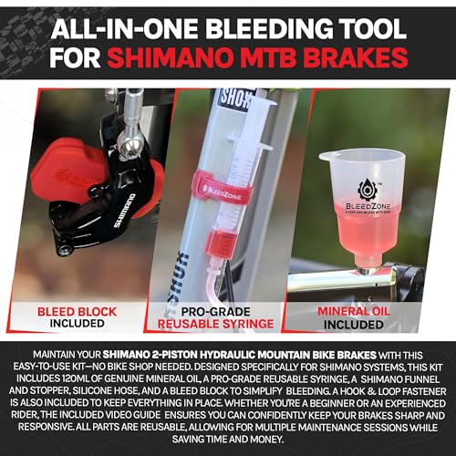 BleedZone Shimano Brake Bleed Kit with Mineral Oil - Hydraulic Brake Bleed Kit for Shimano Disc Brakes, Bike Brake Bleeder Kit, MTB Brake Bleed Kit, and Mineral Oil Brake Maintenance - size: MTB: 120ml Shimano