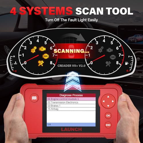LAUNCH Creader VII+ V2.0 OBD2 Scanner Diagnostic Scan Tool, 2026 New Automotive Check ABS SRS Transmission and Engine Code Reader, 3 Reset Oil Service/Throttle Relearn/SAS Reset, Free Update