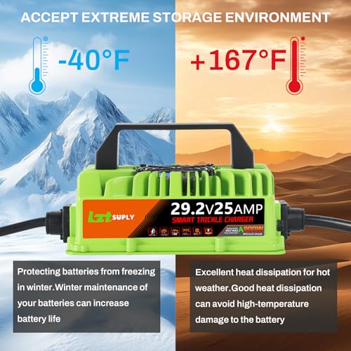 24V/29.2V 25Amp LiFePO4 Battery Charger, IP67 Waterproof 0V Battery Rescue Smart Trickle+Pulse Charger with 2 Anderson Connectors for Car, RV, Boat,Truck,Marine, Solar, and 24V Lithium Batteries - color: 800w 24V 25A Lithium Charger-Green