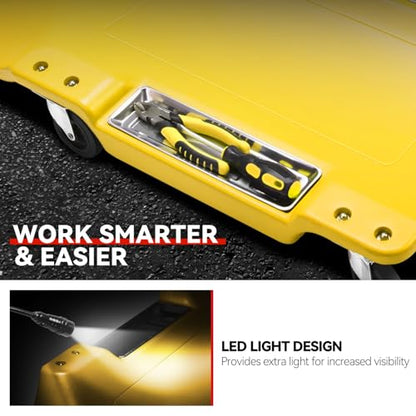 Auto Dynasty 40 Inches Mechanic Creeper, Automotive Garage Repair Low Profile Under Car Rolling Creeper with LED Light and Padded Headrest, Plastic, Yellow - color: Yellow, size: 40" L (w/LED Light)