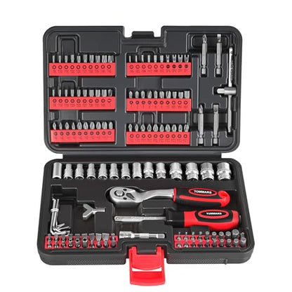 TOMMARS 130PCS Mini Ratchet Set,1/4 Inch Socket Ratchet Wrench Set | 72-Tooth Ratchet , S2 Steel Screwdriver Bits(PH, SL, T, HEX, PZ, SP, etc.), Cr-V Sockets, Hex Key Wrench Set, Extension Bars. - style: 130PC Mini Ratchet Set