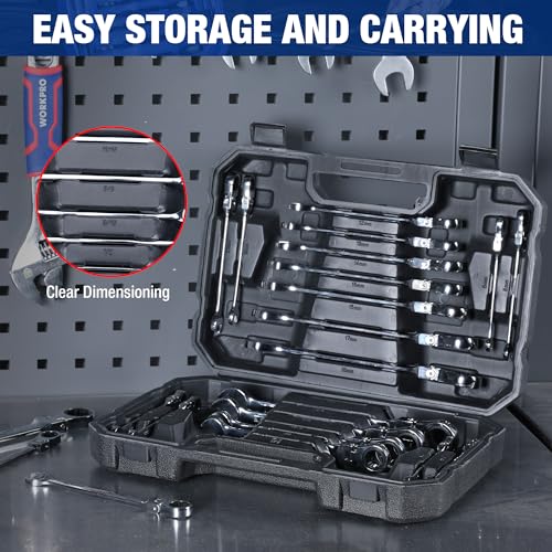 WORKPRO 22-Piece Ratcheting Wrench Set, Flex-Head Ratchet Combination Wrench Sets with Organizer Box, 72 Teeth, Metric 6-18mm & SAE 1/4-3/4" - style: Flex-head & Polished