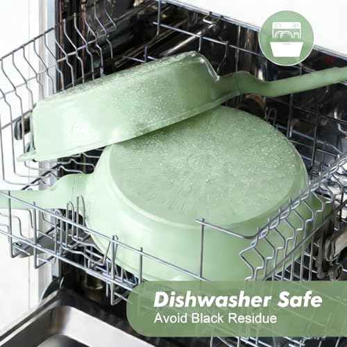SENSARTE Nonstick Ceramic Skillet with Lid 10-inch, 3.5QT Non Toxic Deep Frying Pan, Dishwasher Safe Saute Pan with Lid, Stay-cool Handle, Healthy Induction Cooking Pot, Green - color: Mint Green, size: 10-inch/3.5QT