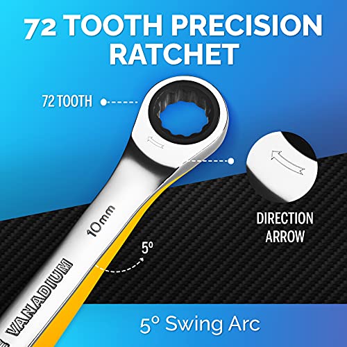 Ratcheting Wrench - Slim Profile - Ratchet Wrench, 10 mm Wrench - size: 10 MM - 2 PIECES