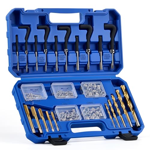Orion Motor Tech 172pc Thread Repair Kit, Metric Thread Restorer Kit with HSS Drill Bits Taps Inserts Breakoff Installation Tools, Auto Rethreading Restorer Tool Kit in M5 M6 M8 M10 M12 Sizes - size: Metric Set