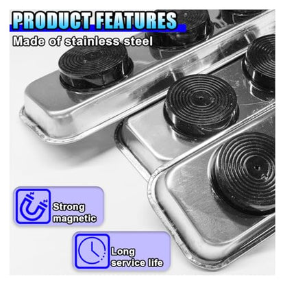 3PCS Magnetic Tray Holder, Stainless Steel Extra Strong Magnetic Bowl Parts Tray Set for Screws, Nuts, Bolts, Sockets, Pins – Mechanic Tool Metal Parts Organizer for Automotive Repair (Rectangular) - size: Rectangular