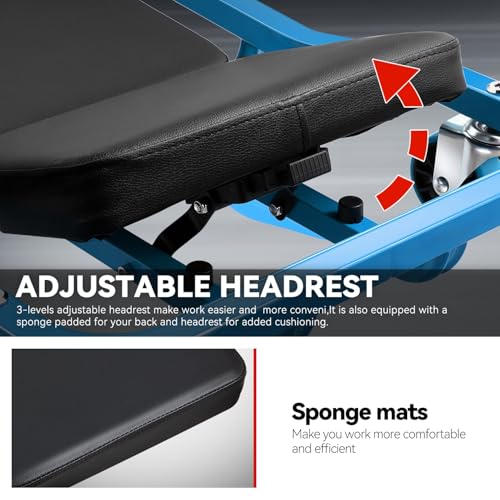 Auto Dynasty Universal 42" L X 18" W Blue for Under Car Repair Vehicle SUV Truck Pickup Adjustable Creeper with Padded Headrest + Casters - color: Blue