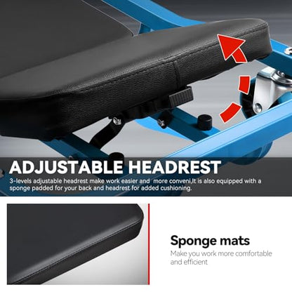 Auto Dynasty Universal 42" L X 18" W Blue for Under Car Repair Vehicle SUV Truck Pickup Adjustable Creeper with Padded Headrest + Casters - color: Blue