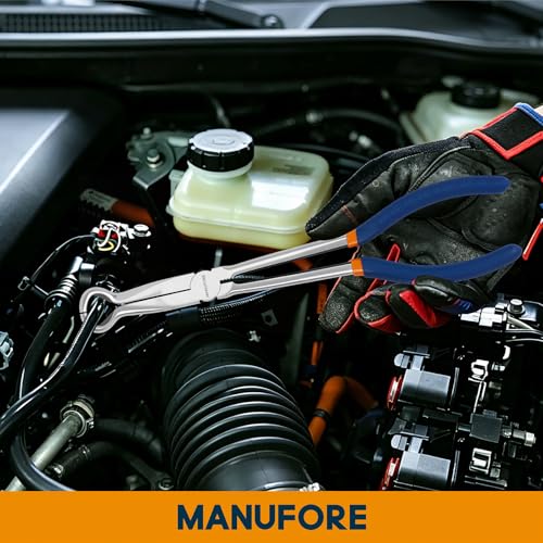 MANUFORE 3PCS 11-Inch Long Reach Hose Gripper Removal Pliers Set | 3-Piece Set, 3/8", 1/2", 3/4" Serrated Ring Jaw, Comfort Grip for Better Control, High Carbon Steel, for Various Hose