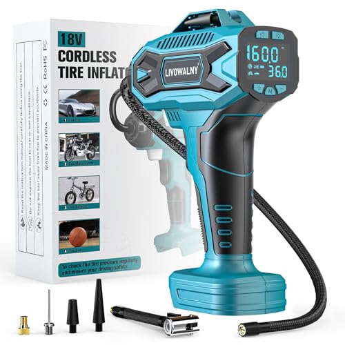 Tire Inflator Air Compressor Compatible with Makita 18V Battery, LIVOWALNY 160 PSI Cordless Portable Electric Air Pump 2026 Bigger LCD Digital Pressure Gauge for Car, Bike, Sport Ball (Tool Only) - color: Standing Style Compatible With Makita
