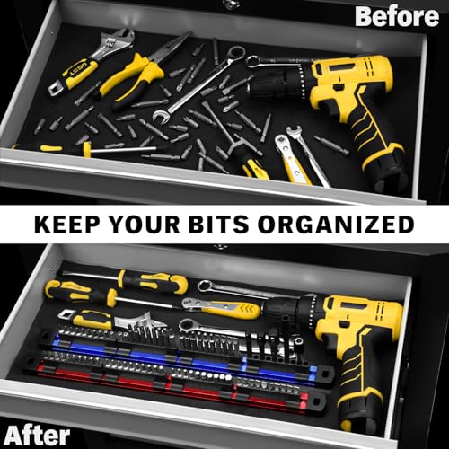 ELEAD 2-Piece Magnetic Slidable Drill Bit Holder, 80 Holes Bit Storage with Strong Magnetic Rail, Screwdriver Drill Bit Organizer for Your Specialty(Bits Not Included) - style: 2 Drill Bit Holder with Magnetic Rail