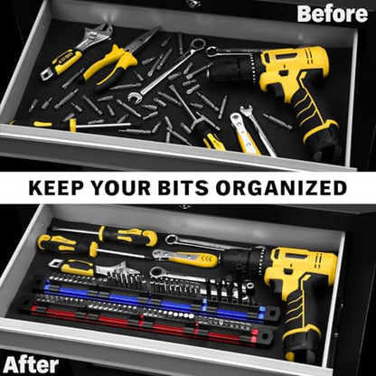 ELEAD 2-Piece Magnetic Slidable Drill Bit Holder, 80 Holes Bit Storage with Strong Magnetic Rail, Screwdriver Drill Bit Organizer for Your Specialty(Bits Not Included) - style: 2 Drill Bit Holder with Magnetic Rail