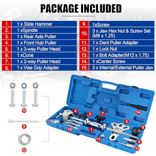 NYXOVA 19PCS Slide Hammer Puller Set, 9-Way Axle Bearing Puller Remover Kit, Rear Wheel Axle Bearing Remover & Dent Hub Gear Puller Tool