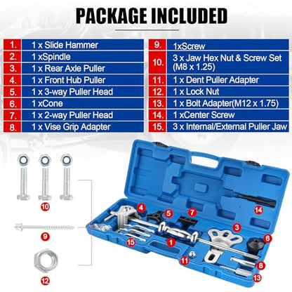 NYXOVA 19PCS Slide Hammer Puller Set, 9-Way Axle Bearing Puller Remover Kit, Rear Wheel Axle Bearing Remover & Dent Hub Gear Puller Tool