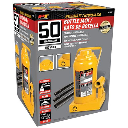 Performance Tool W1637 50 Ton (100,000 lbs.) Heavy Duty Hydraulic Bottle Jack - size: 50-Ton