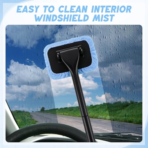 FoldTier 8 Pcs Car Windshield Cleaner Tool Kit with Removable Handle, Microfiber Towel Pads, Brush, Empty Spray Bottle for Auto Glass Wiper Suvs Rvs & Home Windows(Light Blue) - color: Light Blue
