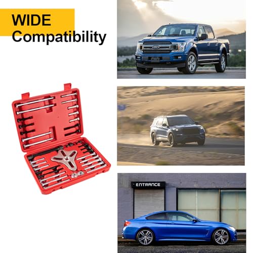 46PCS Harmonic Balancer Puller Set, Automotive Power Steering Wheel Pulley Puller Installer Tool Kit, Crankshaft Flywheel Puller Removal Tool Set Works with Most Cars, Pickups, and SUVs