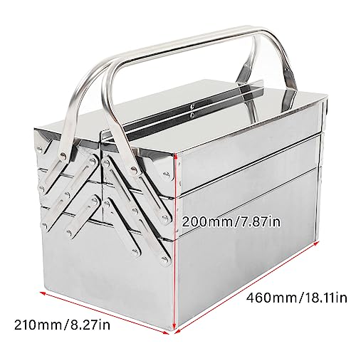Dioche Metal Cantilever Tool Box – 3-Layer Folding Stainless Steel Auto Maintenance Organizer, 5-Tray Portable Pit Toolbox (460) - size: 460
