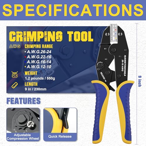 haisstronica Crimping Tool for Heat Shrink Connectors HS-8327 with 200PCS Marine Grade Heat Shrink Butt Connectors of Tinned Red Copper AWG 22-10