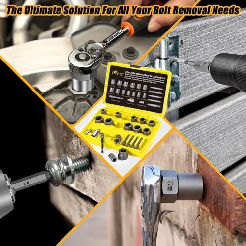Topec 21 PCS Bolt Extractor Kit, 3/8" Drive Bolt & Nut Remover Socket Set, HSS 4341 Small Screw Extractor Set, 2-in-1 Removal Tool for Stripped, Broken, Damaged, Rounded Nuts, Screws - size: 21 PCS