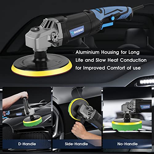 Buffer Polisher, 1200W Rotary Polisher with 6/7inch Plate for Car Detailing | Car Buffers and Polishers Kit with Speed 1600-3500RPM, 2 Handle, Polishing kit for Car Boat Polihshing/Waxing/Scratch Removal