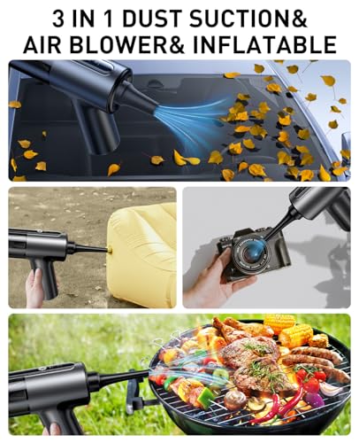 CAFELE Car Vacuum Cleaner Cordless Portable, 14000PA High Power Brushless Motor 3 in 1 Mini Duster & Air Blower & Inflatable, with 7 Nozzles, LED Green Light, for Home Office Car Detailing Vacuum
