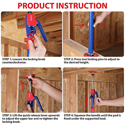 WORKPRO Cabinet Jack Support Pole, 54-114 Inches Steel Telescopic Quick Support Rod Adjustable 3rd Hand Support System with 154 lbs Capacity for Cabinet Jack, Drywall Jack& Cargo Bars, 2-Pack - size: Long-54"-114" 2PC