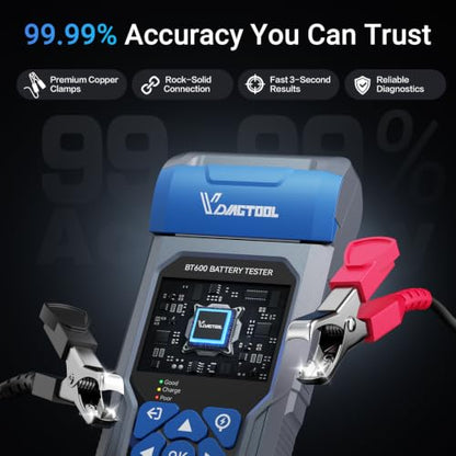 Car Battery Tester with Printer VDIAGTOOL BT600, 6V 12V 24V Automotive Load Tester for Lead-Acid & Lithium, Auto Alternator Starter Charging System Analyzer for Car Truck Motorcycle (3 Paper Rolls)