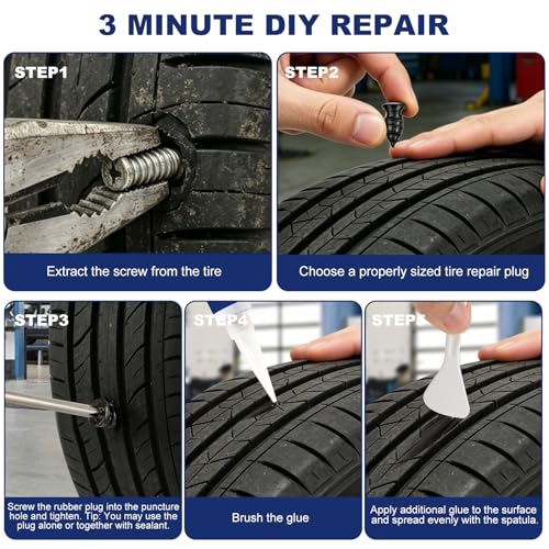 42Pcs Tire Repair Plugs Screws with 2 Tube Sealant &Screwdriver | 3 Sizes Fast Self-Sealing Tire Repair Rubber Plug Nail Kit, Car Motorcycle Truck ATV, Quick Fix Screw-in Tire Glue