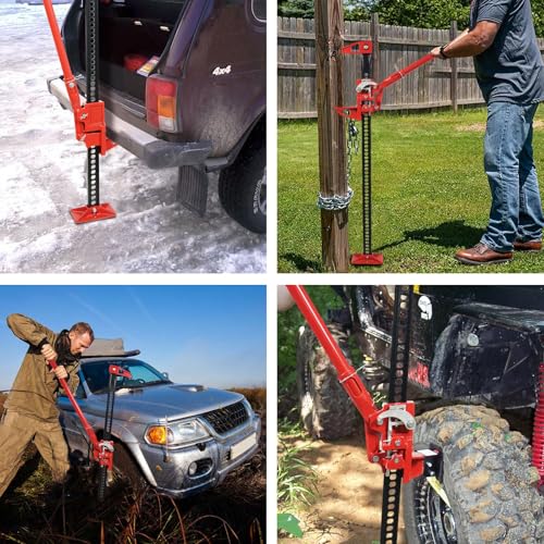 Garvee 60" High Lift Farm Jack, 6600LBS/3 Ton Heavy Duty Ratcheting Utility Jack, Red Off-Road Bumper Lift Jack for Trucks Jeeps Tractors SUVs, All-Terrain Vehicle Rescue & Farm Equipment Lifting