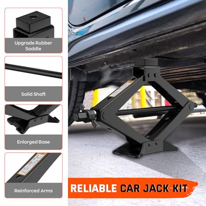 New Version Car Jack Kit Scissor Jack for Car 3 Ton 6614 lbs Spare Tire Changing Kit,Portable Tire Jack Repair Kit with Lug Wrench,Car Lifting Jack for Auto/SUV/MPV