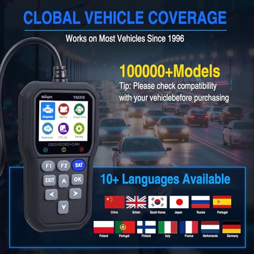 Nilight YM319 Professional OBD2 Scanner Car Diagnostic Tool - 2.4” IPS Full-View Color Screen Code Reader - Live Data Graphing, Battery Test for All 1996 & Newer Cars - color: C