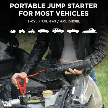 BoostHero Portable Car Battery Jump Starter, 6,000mAh Power Bank, LED Flashlight, with Smart Jumper Cables for up to 6.0L Gas/4.0L Diesel Engines (Black) - color: Black