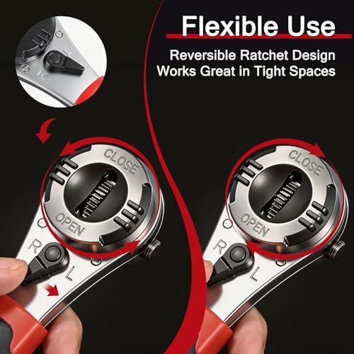 Adjustable Ratchet Wrench, Universal 6–22mm (1/4"–7/8") Compact Ratcheting Wrench for Tight Spaces, Reversible 60-Tooth Gear, Non-Slip Handle for Auto & Home Repair
