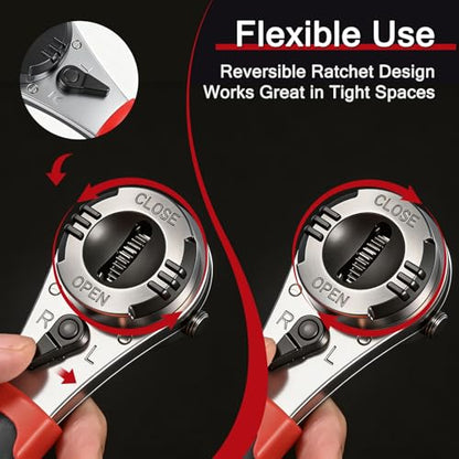 Adjustable Ratchet Wrench, Universal 6–22mm (1/4"–7/8") Compact Ratcheting Wrench for Tight Spaces, Reversible 60-Tooth Gear, Non-Slip Handle for Auto & Home Repair