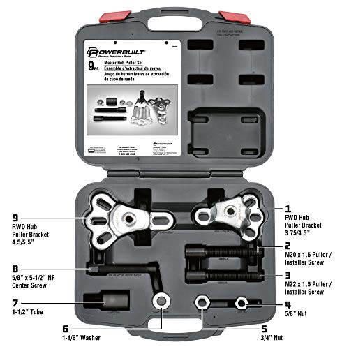 Powerbuilt Master Hub Puller Tool Set, Remove and Install Car Wheel Hubs and Axels, Ford and Mercury, Front-Wheel or Rear-Wheel Vehicles - 648608 - style: 9 Piece