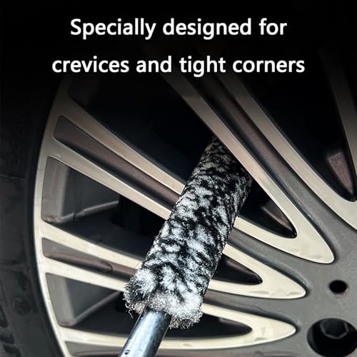 Wheel Barrel Brush, Rim Cleaner Brush, No-Scratch, Extended Handle Design, for Wheels, Rims, Small Slots & Brake Dust Crevices
