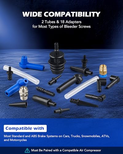 OMT 3L Vacuum Brake Bleeder Kit, 3.2 qt Pneumatic Brake Fluid Bleeder Kit | ABS Brake Fluid Extractor 1L Refilling Bottle 18 Adapters, One-Person Brake Bleed Fluid Pump Brake Bleeding Tools - size: 3L Standard Set