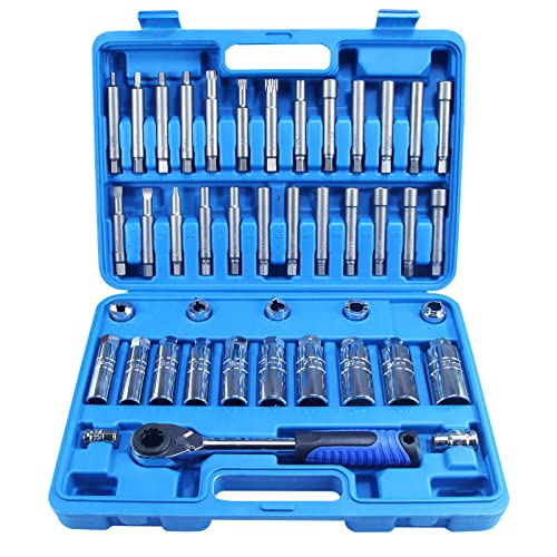 43pc Shock Absorber Strut Nut Go-Thru Socket Set Kit Ratchet Steering Hub Suspension Shock Absorber Nut Removal Tool