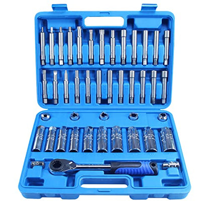 43pc Shock Absorber Strut Nut Go-Thru Socket Set Kit Ratchet Steering Hub Suspension Shock Absorber Nut Removal Tool