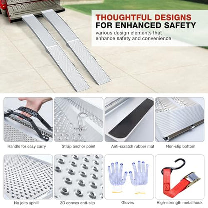 Aluminum Loading Ramps, 1900Lbs Capacity, 7.5ft Trunk Ramps for Pickup Trucks, Trailers Ramp with Load Straps for ATV/UTV, Lawn mowers,Tractors, Motorcycles, 91" L x 11.4" W, 2Pcs