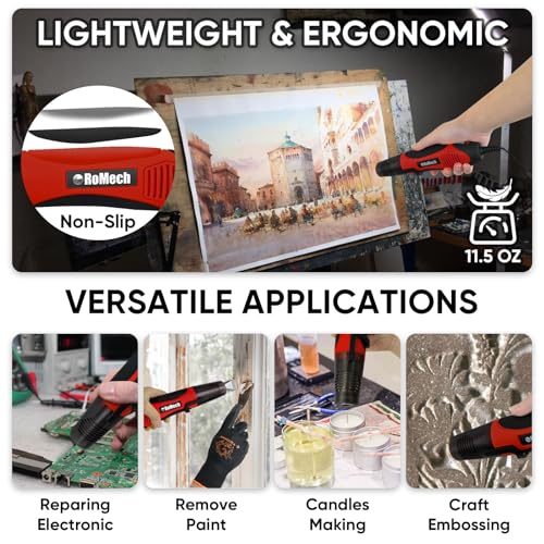 ROMECH 350W Heat Gun with 2 Nozzles, Dual Temp Heat Gun 400°F-660°F, Fast Heat Hot Air Gun with Overload Protection for DIY Craft Embossing Shrink Wrapping (Red) - color: Red