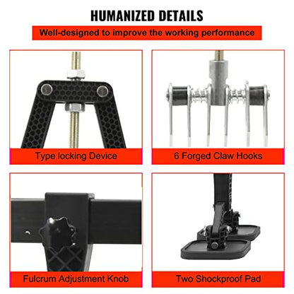 870mm Four-Legged Car Dent Pull Lever Bar Kit 6 Claw Hook Puller Rings Aluminum Auto Body (Black) - color: Black
