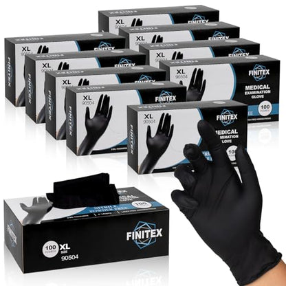 FINITEX Black Nitrile Disposable Medical Exam Gloves - 100/1000 PCS 6.3mil Powder-Free Latex-Free Food Gloves - color: Black (X-large 1000)
