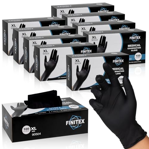 FINITEX Black Nitrile Disposable Medical Exam Gloves - 100/1000 PCS 6.3mil Powder-Free Latex-Free Food Gloves - color: Black (X-large 1000)
