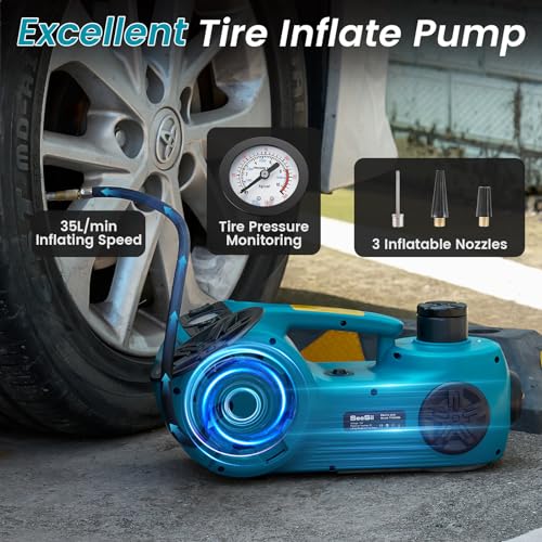 Seesii Electric Car Jack Kit,5 Ton 12V Car Jack Hydraulic with Electric Impact Wrench and Tire Inflator