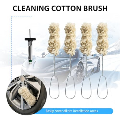 HZEL Car Tire Lubricant Brush Applicator Swab, 4PCS 11.81 Inch Extra Long Handle Vehicle Wheel Lubricant Applicator with 1PC Tread Depth Gauge, Automotive Tire Lube Brush, Universal Fit
