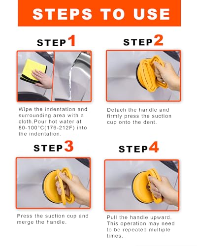 3 Pack Metal Dent Puller Kit, Car Dent Repair Kit with Aluminum Alloy Handle, Heavy Duty Dent Remover Tool for Car, Essential Paintless Dent Removal Kit for Hail Damage and Glass Moving（Yellow） - color: F/3PCS Metal Suction Cup